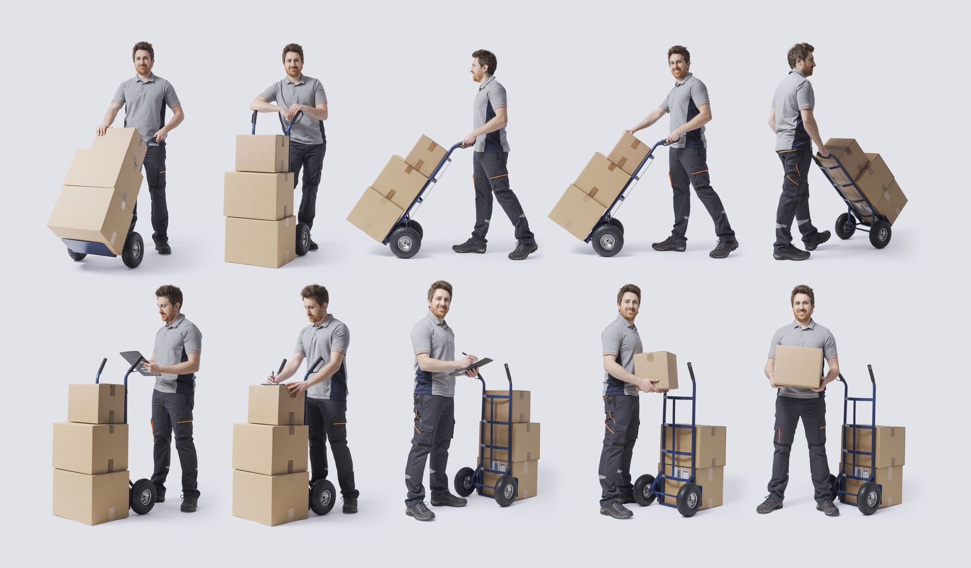 Delivery man at work portraits collection